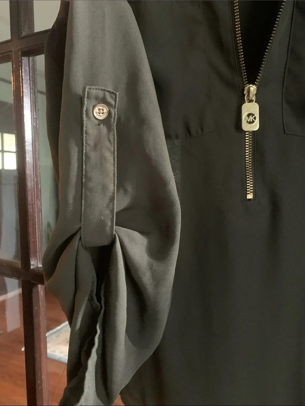Michael Kors Olive Zip-Front Long Sleeve Blouse